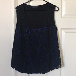 Karen Kane Front Lace blue and black tank 1x
